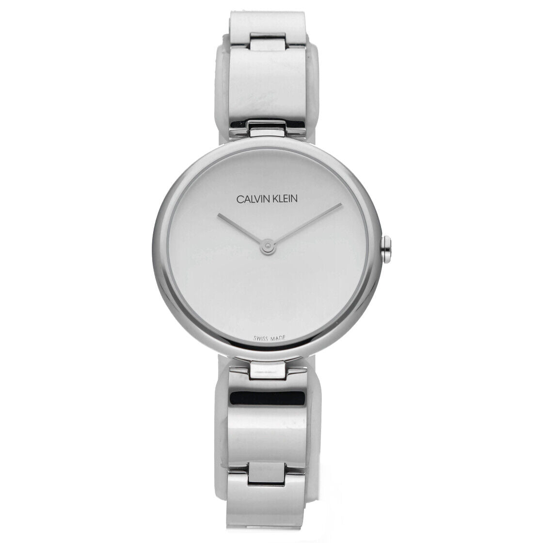 Calvin Klein K9U23146 watch front view showing silver wavy dial with minimalist design
