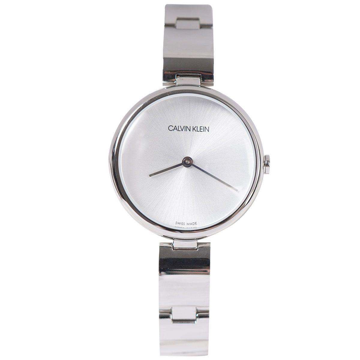 Calvin Klein K9U23146 watch on wrist showing silver dial and polished steel bracelet