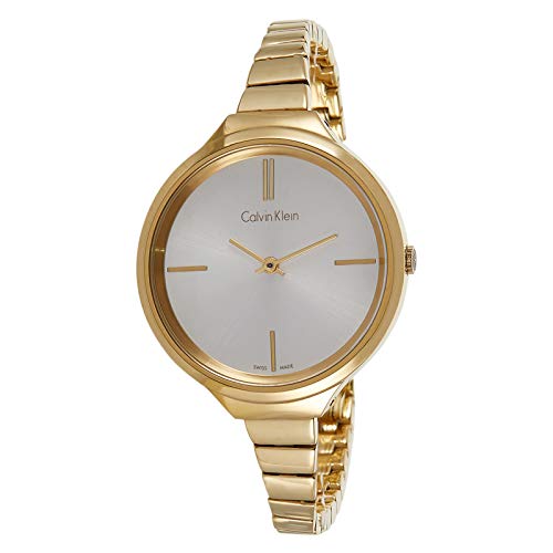 Calvin Klein Lively women's gold watch displayed at angle with bracelet strap visible