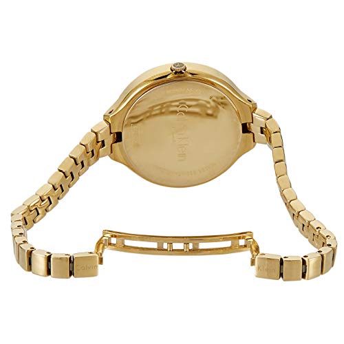 Calvin Klein Lively watch case back detail showing gold-tone finish and bracelet attachment