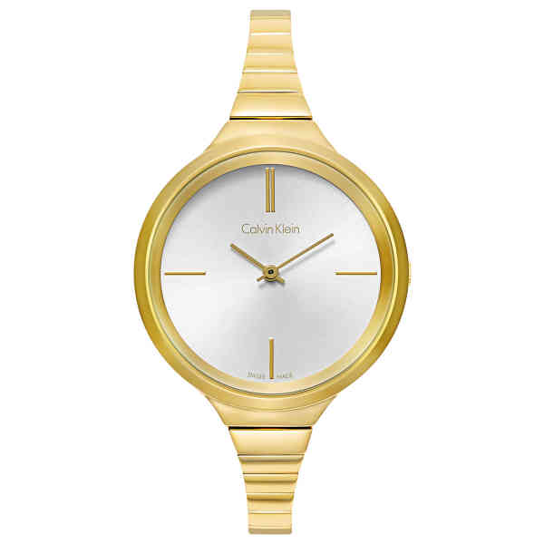 Calvin Klein Lively K4U23526 gold watch with white dial and gold hour markers, front view