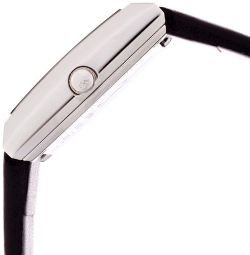 Calvin Klein Mark watch side profile showing stainless steel case thickness and black strap