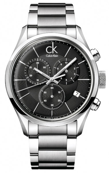 Calvin Klein Masculine K2H27104 men's chronograph watch black dial silver steel