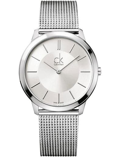 Calvin Klein Minimal K3M21126 silver dial watch with silver mesh bracelet, front view