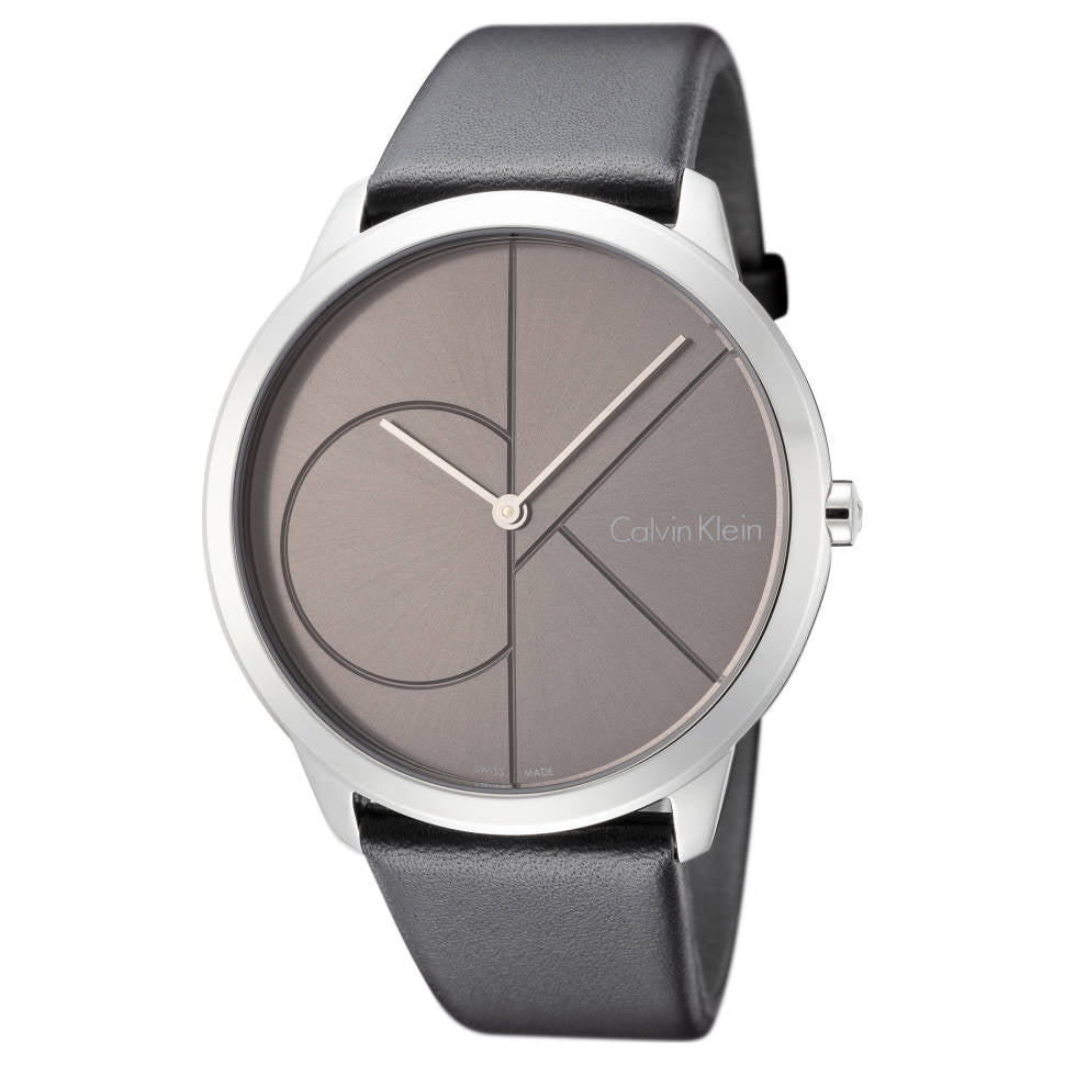 Calvin Klein Minimal men's watch with grey dial and black leather strap