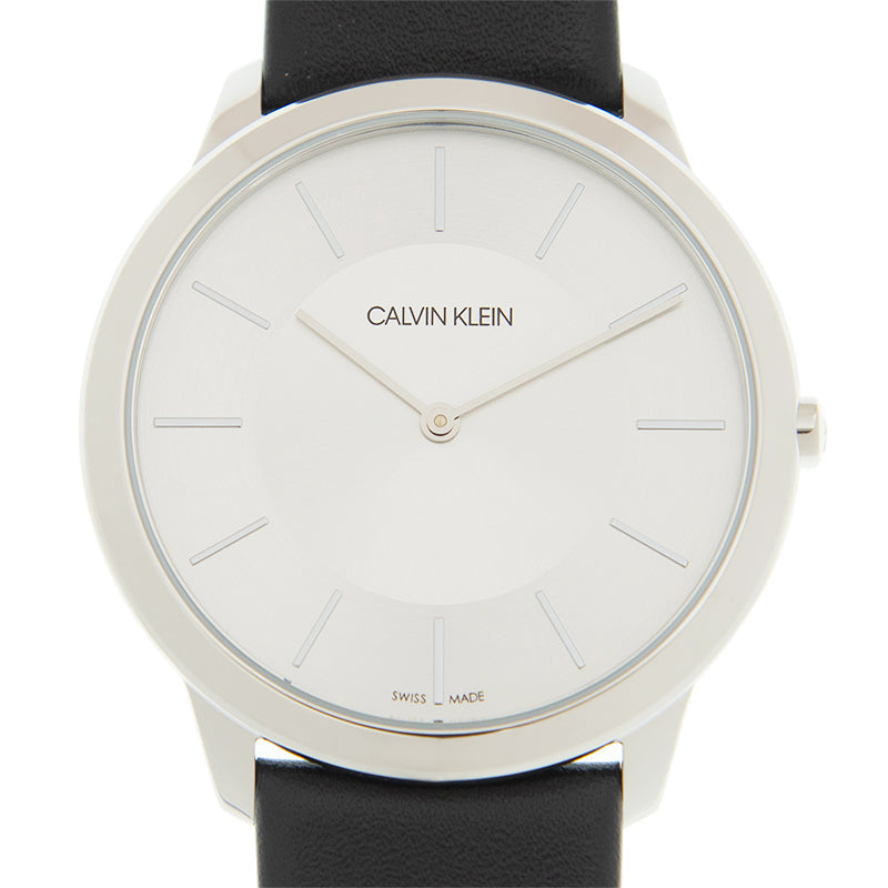 Calvin Klein Minimal K3M211C6 dial detail showing minimalist silver face with indices