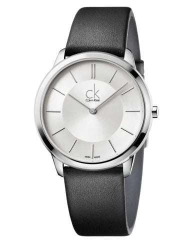 Calvin Klein Minimal K3M211C6 watch front view showing silver dial and CK logo