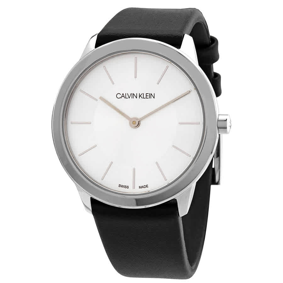 Calvin Klein Minimal K3M211C6 watch silver dial with black leather strap