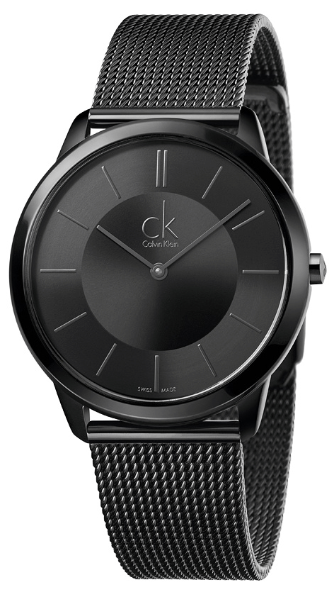 Calvin Klein Minimal men's watch with black dial and mesh metal strap