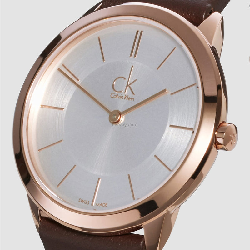 Calvin Klein Minimal Quartz Silver Dial Men's Leather Watch K3M216G6