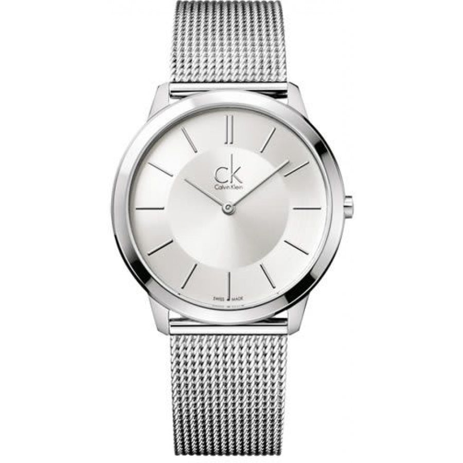 Calvin Klein Minimal K3M22126 men's watch with silver dial and stainless steel mesh bracelet