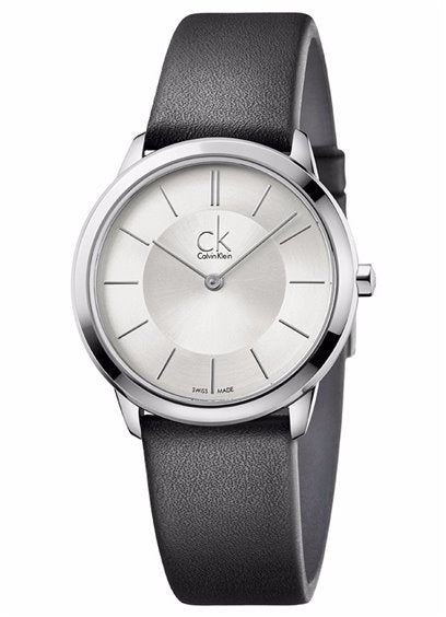 Calvin Klein Minimal 35mm Silver Dial Black Leather Unisex Watch K3M221C6