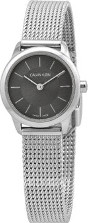Calvin Klein Minimal quartz ladies watch grey dial stainless steel case and mesh band