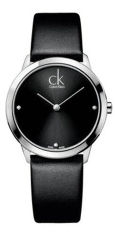 Calvin Klein Minimal women's watch with black dial and silver stainless steel case