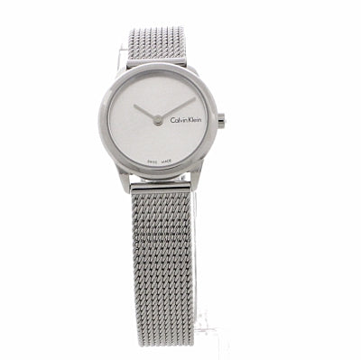 Calvin Klein Minimal Lady small watch front view with silver dial and mesh strap