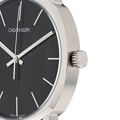 Side view of Calvin Klein Posh watch displaying crown and brushed stainless steel case profile