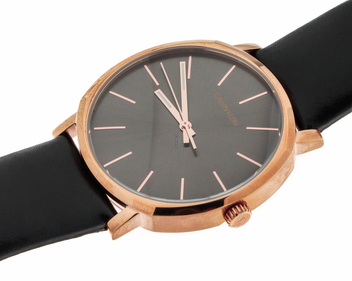 Calvin Klein Posh Rose Gold Tone Black Leather Men's Watch K8Q316C3