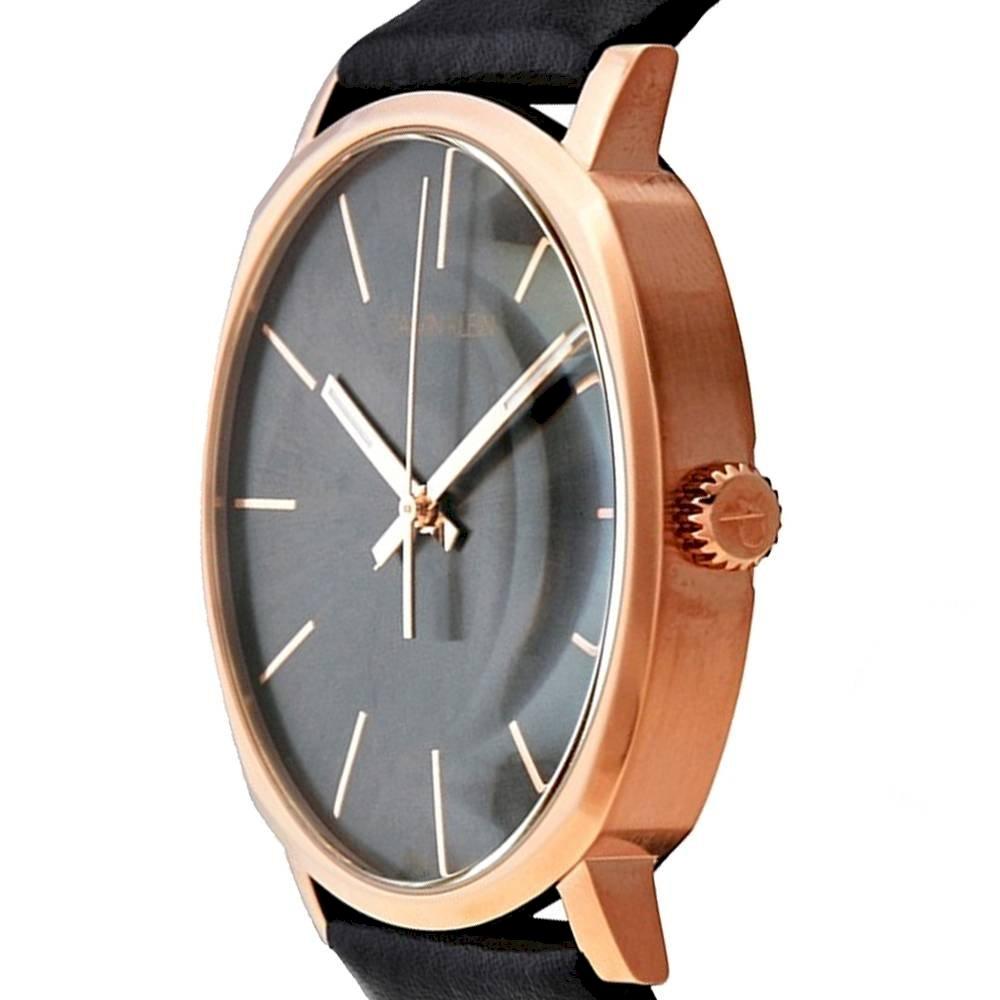 Calvin Klein Posh Rose Gold Tone Black Leather Men's Watch K8Q316C3