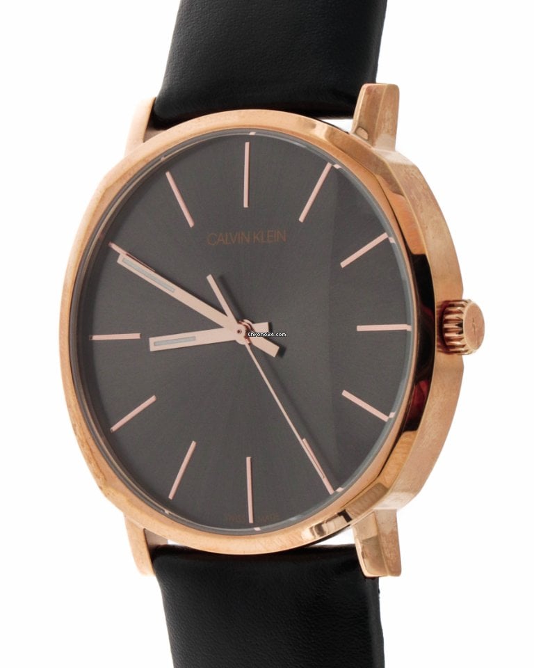 Calvin Klein Posh Rose Gold Tone Black Leather Men's Watch K8Q316C3