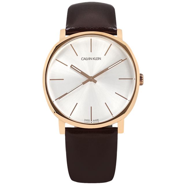 Calvin Klein Posh Silver Dial Brown Leather Strap Watch for Men K8Q316G6