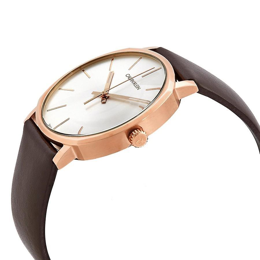 Calvin Klein Posh Silver Dial Brown Leather Strap Watch for Men K8Q316G6