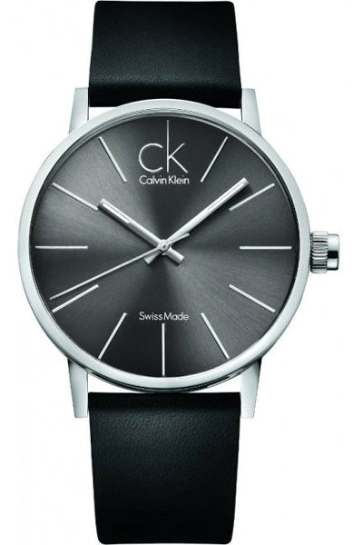 Calvin Klein Post Minimal Black Dial Black Leather Strap Watch K7621107