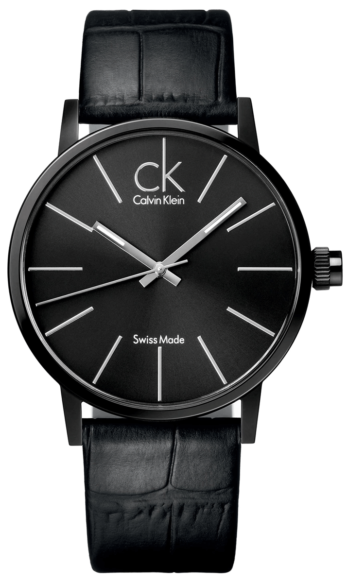 Calvin Klein Post Minimal black dial watch with black leather strap
