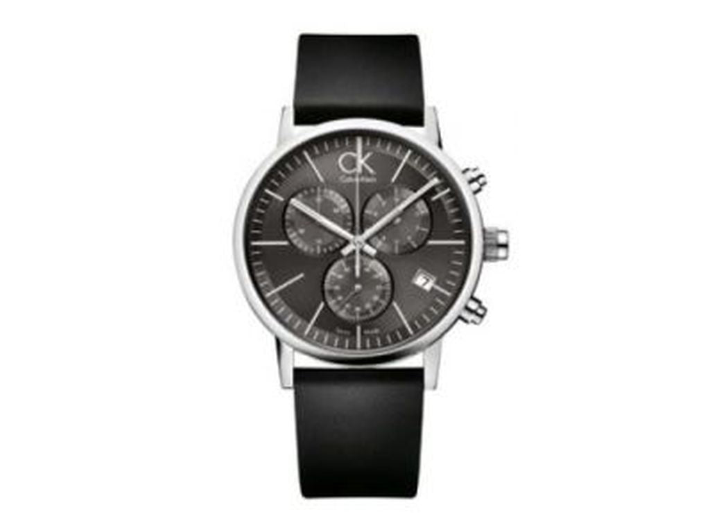 Calvin Klein Post Minimal K7627107 chronograph watch front view with three subdials and date window