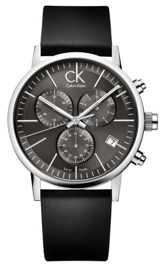 Calvin Klein Men's Post Minimal Black Dial Black Leather Strap Chronograph Watch K7627107