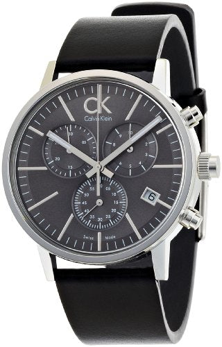 Calvin Klein Post Minimal K7627107 chronograph watch displayed on-wrist with black leather strap