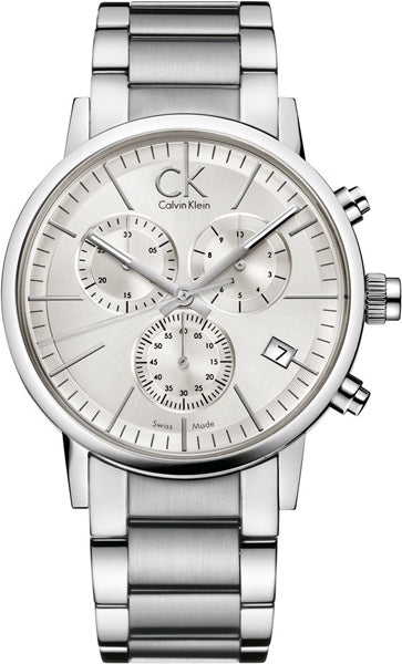 Calvin Klein Post Minimal K7627126 chronograph with three subdials on silver dial