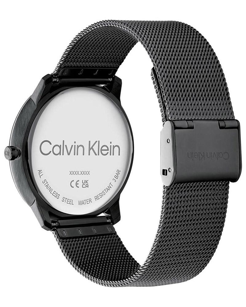 Calvin Klein Rise caseback with engraved text and stainless steel details