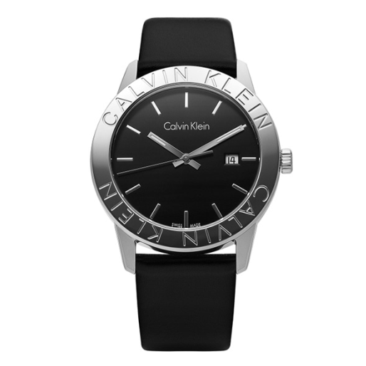 Calvin Klein Rise K7Q211C1 quartz watch front view with black dial and date window