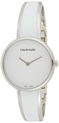 Calvin Klein Seduce women's watch white dial and steel strap at angle