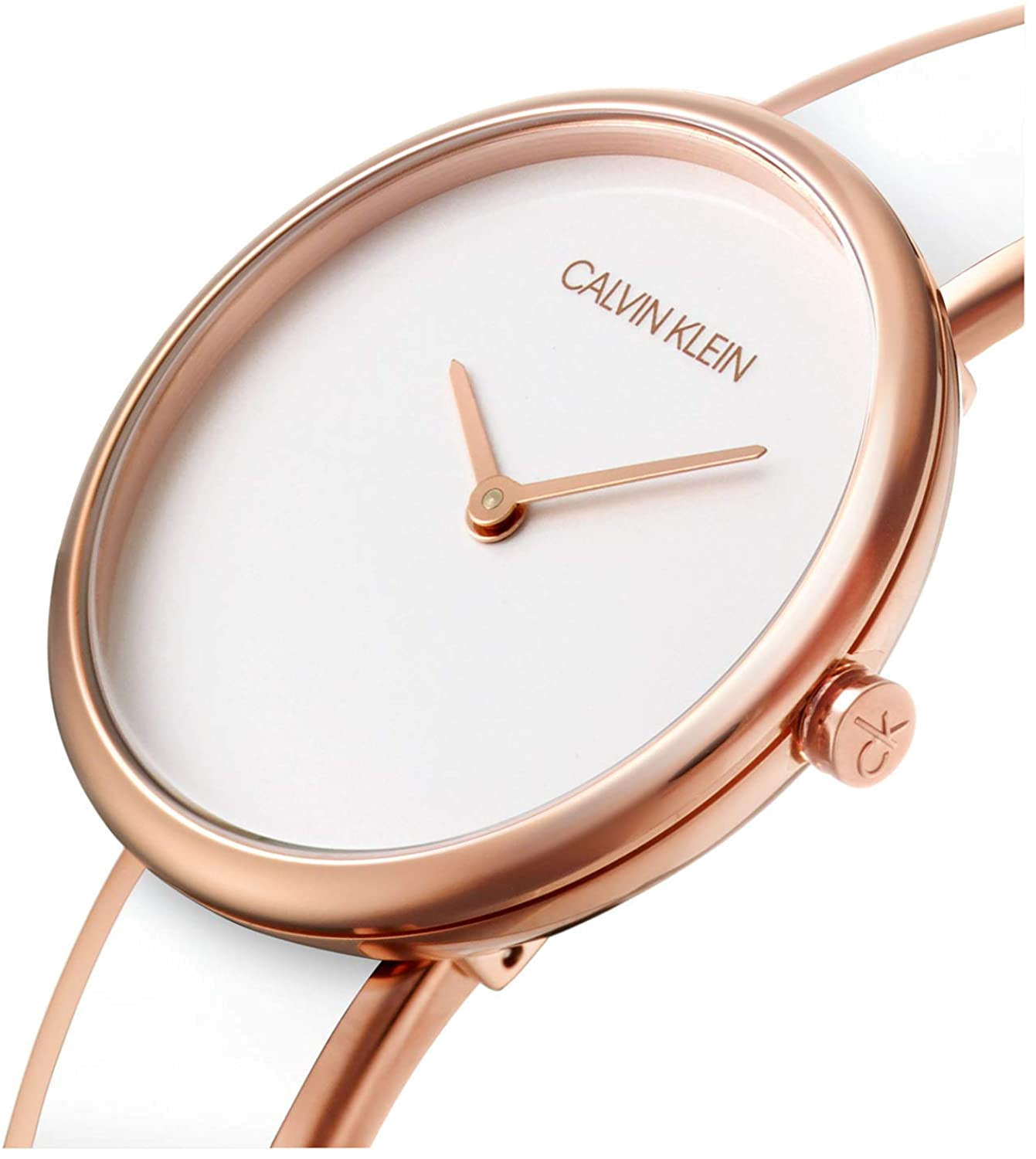 Calvin Klein Seduce dial detail white face rose gold hands and bezel