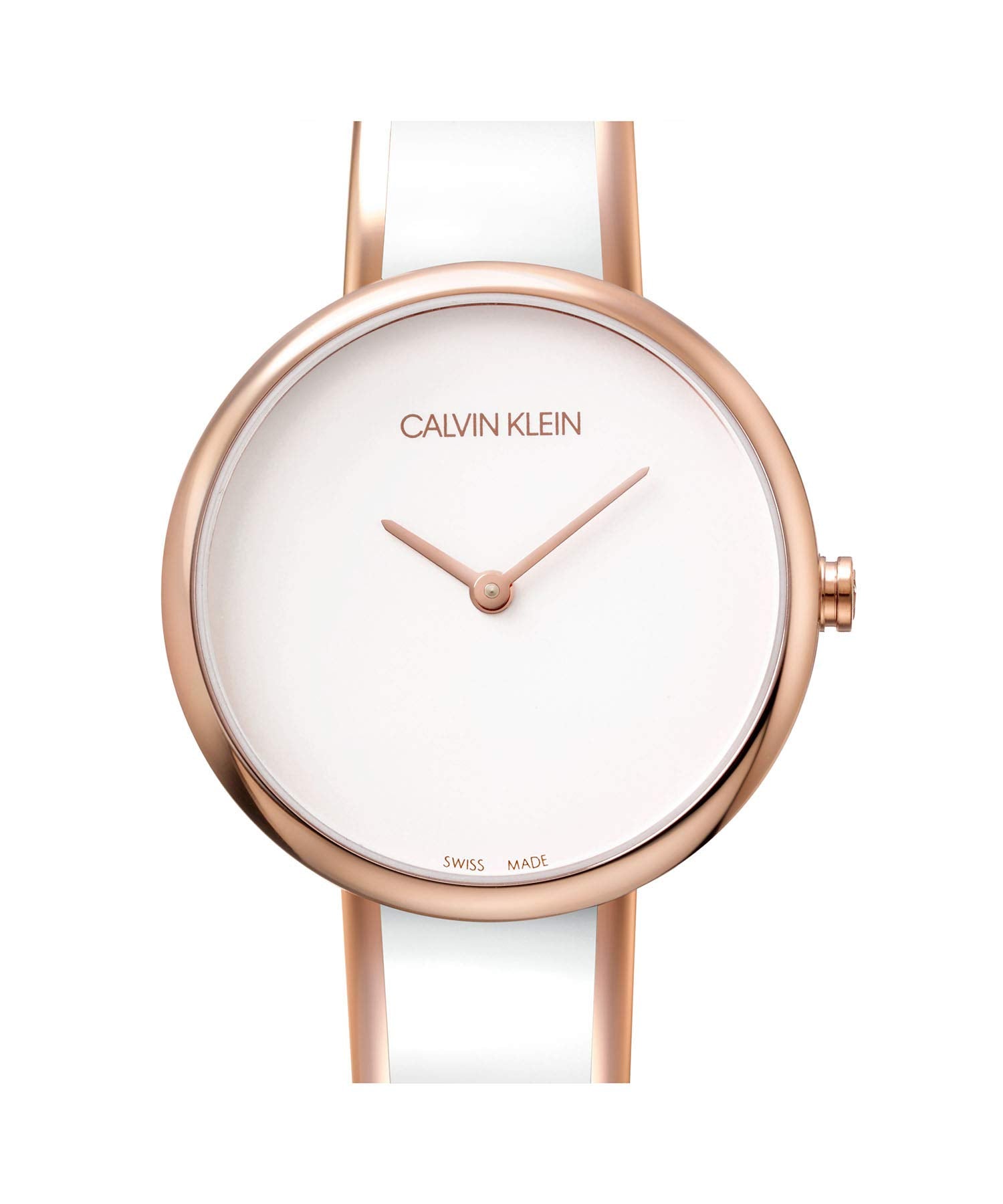 Calvin Klein Seduce women's watch frontal view white dial rose gold bezel