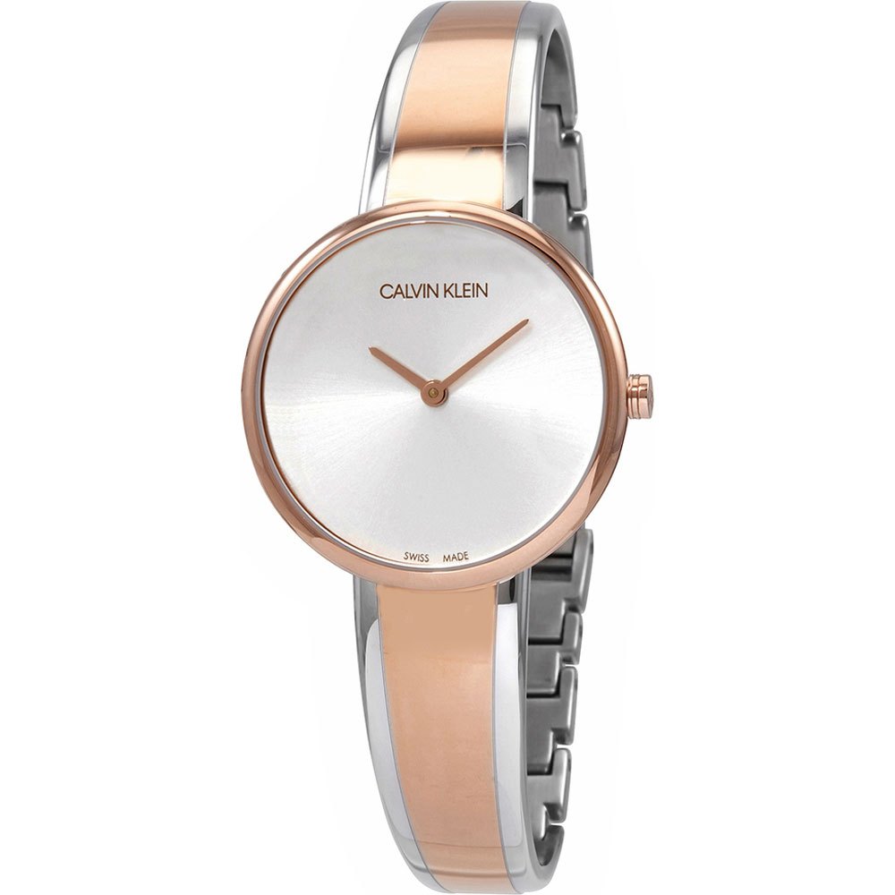 Calvin Klein Seduce K4E2N61X watch front view with silver dial and two-tone bracelet