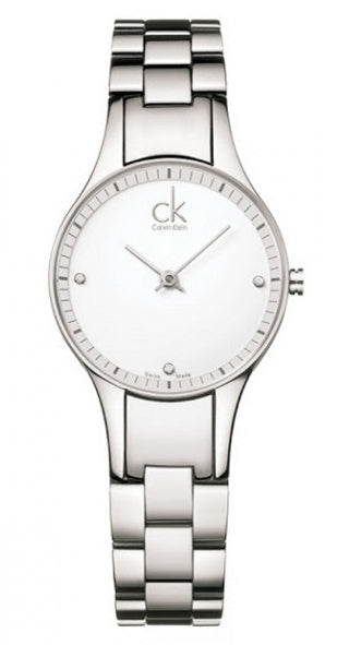 Calvin Klein Simplicity women's watch with white dial and silver steel bracelet