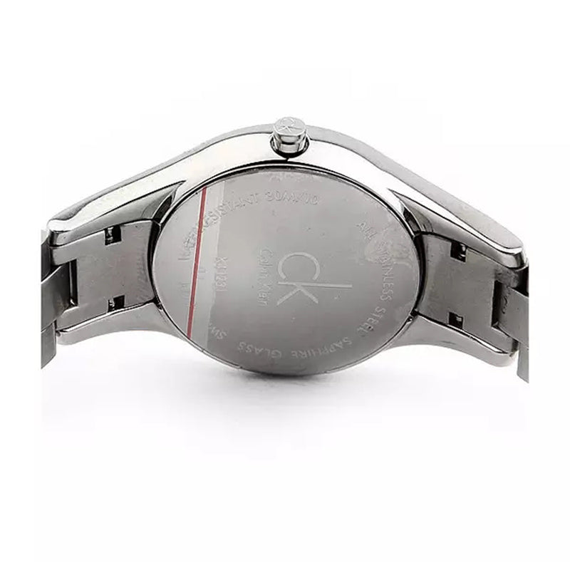 Calvin Klein Simplicity watch caseback showing engraving and serial details