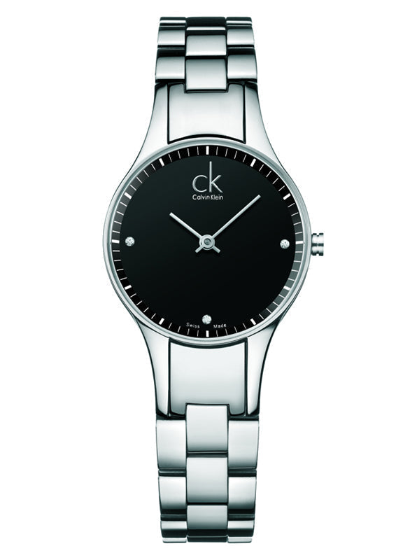 Calvin Klein Simplicity women's watch with black dial and steel strap
