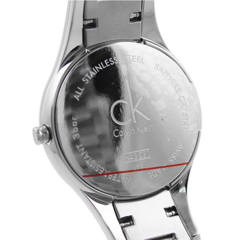 Caseback of Calvin Klein Simplicity showing stainless steel with Calvin Klein branding