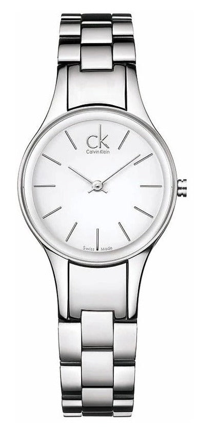 Calvin Klein Simplicity women's watch with white dial and silver steel strap