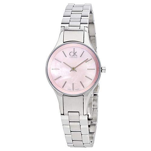 Women's Calvin Klein Simplicity K432314E with pink dial and silver metal bracelet strap