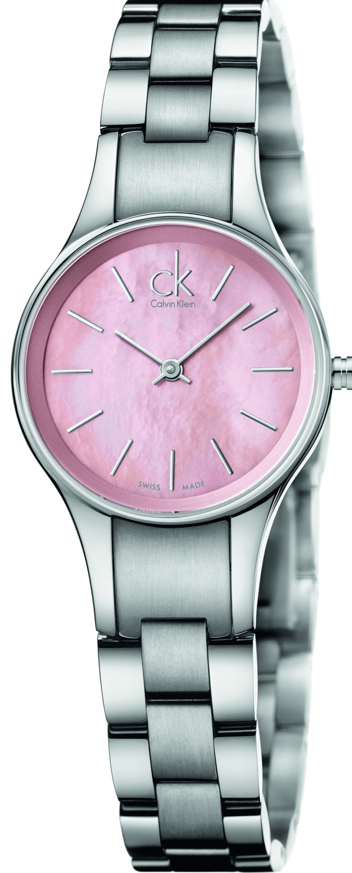 Calvin Klein Simplicity K432314E watch with pink dial and silver steel bracelet strap