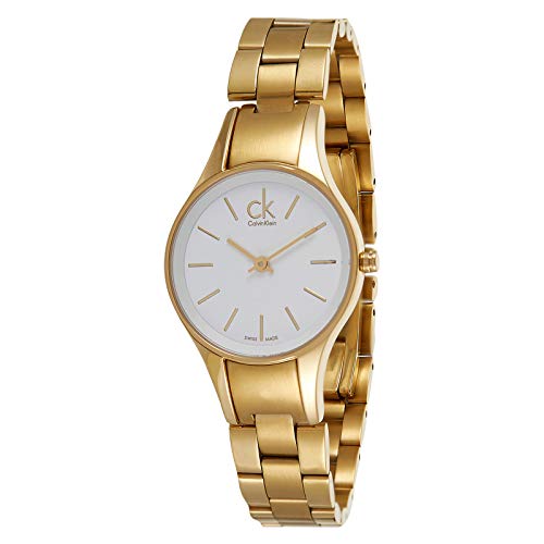 Calvin Klein Simplicity gold tone ladies watch from three-quarter angle view
