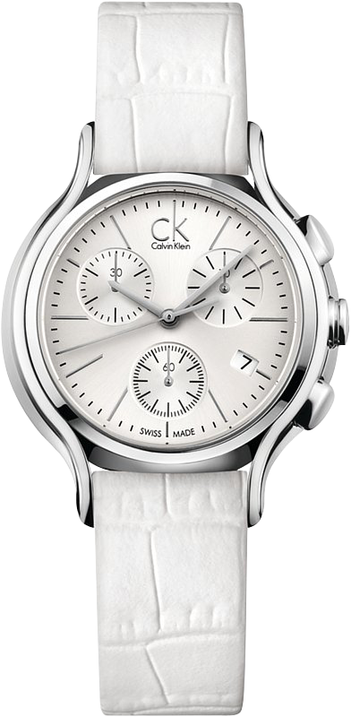 Calvin Klein Skirt watch with silver chronograph dial and white leather strap