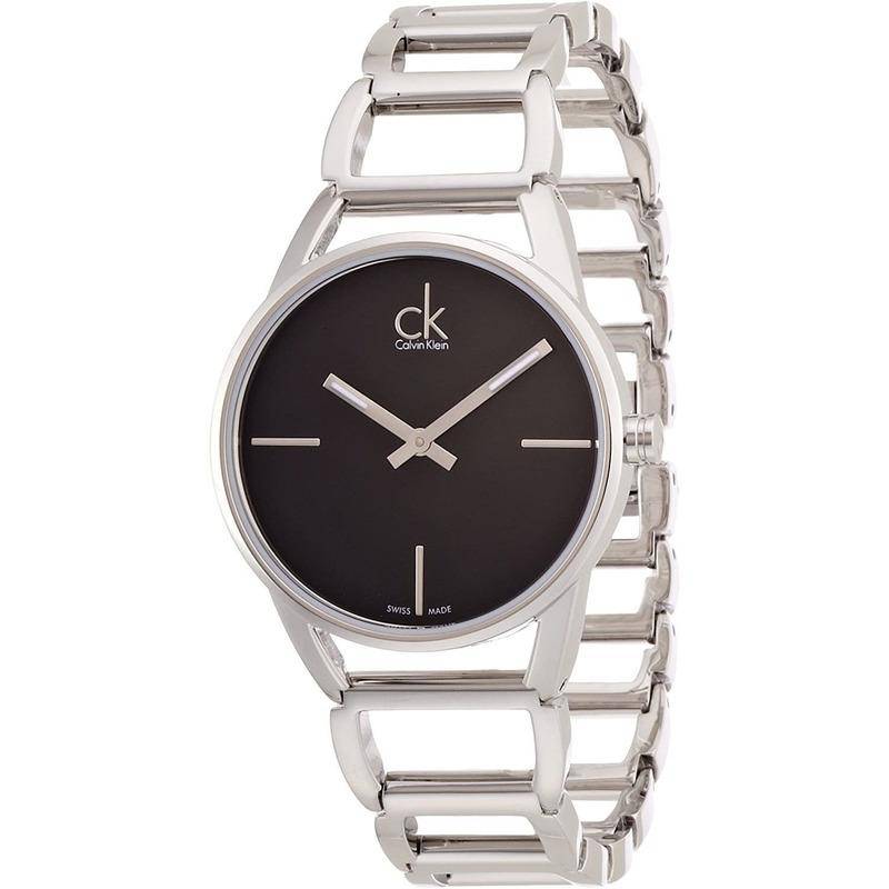 Calvin Klein Stately watch angled view displaying minimalist dial design and bracelet