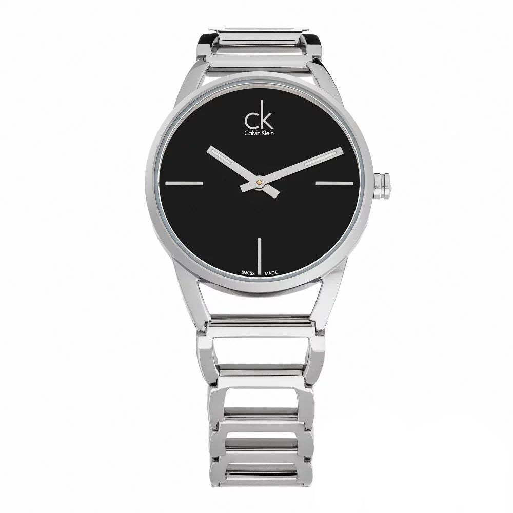 Calvin Klein Stately Black Dial Silver Ladies Watch K3G23121