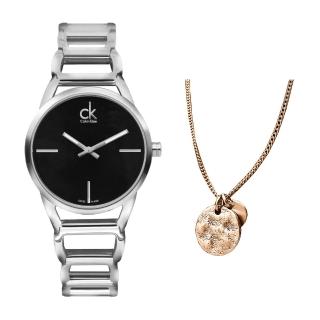 Calvin Klein Stately watch with rose gold pendant necklace included in set