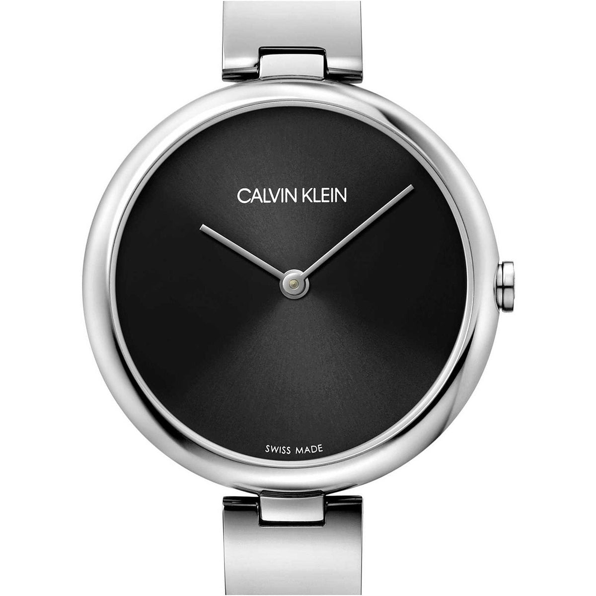 Calvin Klein Wavy K9U23141 quartz watch front view with black dial and silver-tone case